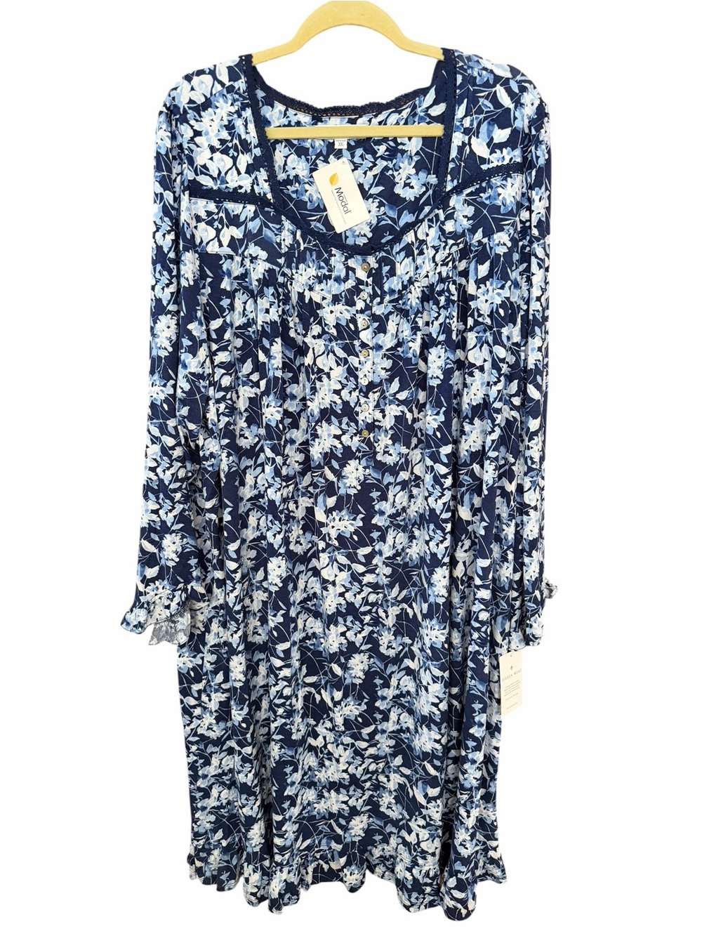 NWT Eileen West Blue and White Floral Modal Nightgown 3X